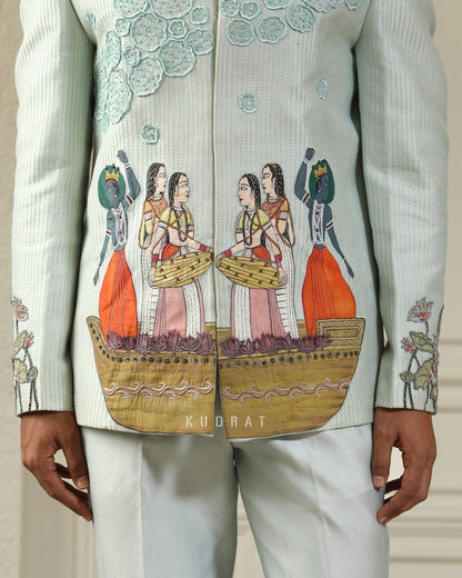 Kashti Handpainted Embroidered Bandhgala Set