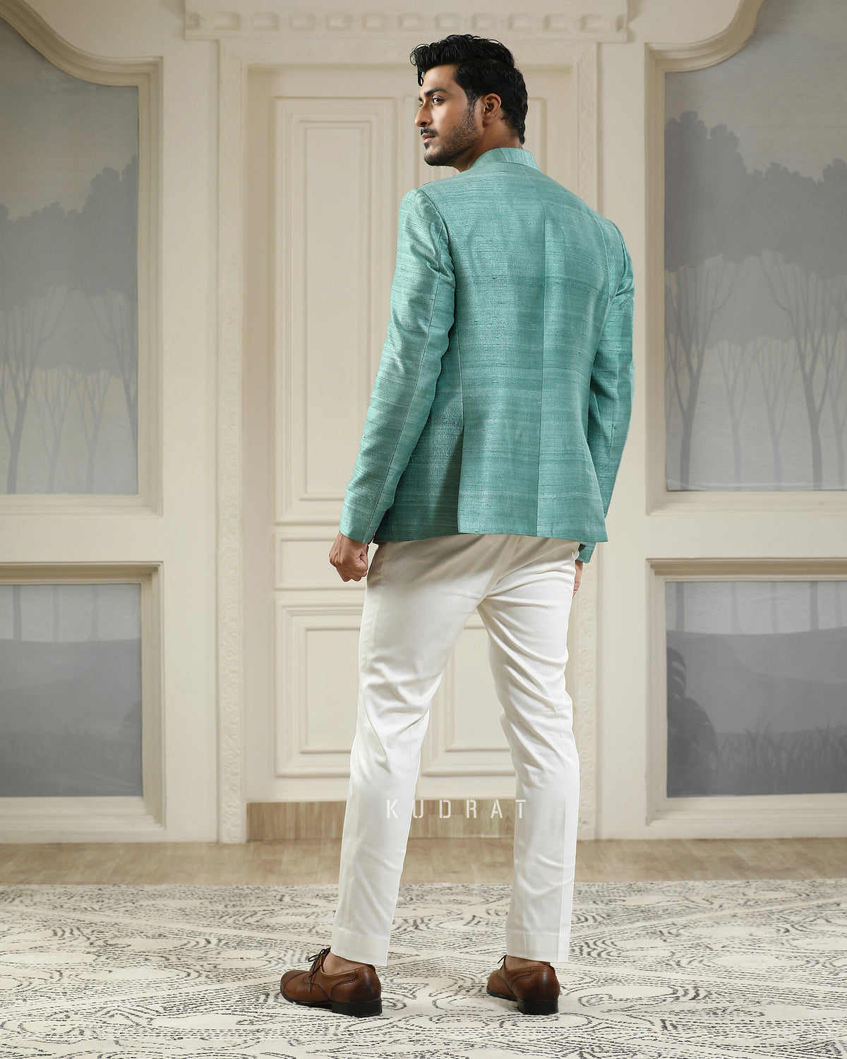 Neel Panchi Hand Painted Embroidered Bandhgala Set