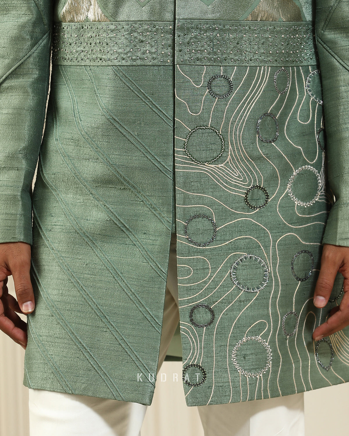 Green Embroidered Short Indo Set Geometry
