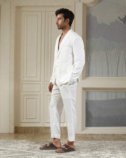 White Breeze Linen Blazer Set