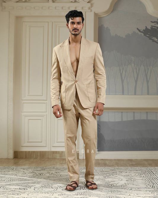 Beige Breeze Linen Blazer Set