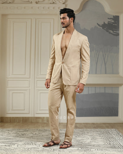 Beige Breeze Linen Blazer Set
