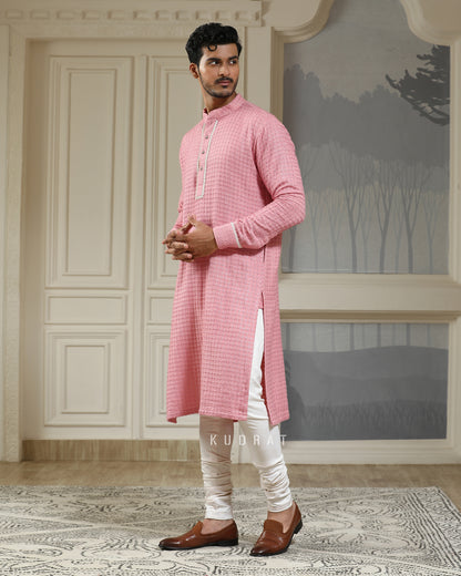 Pink Pearl Embroidered Textured Kurta Set