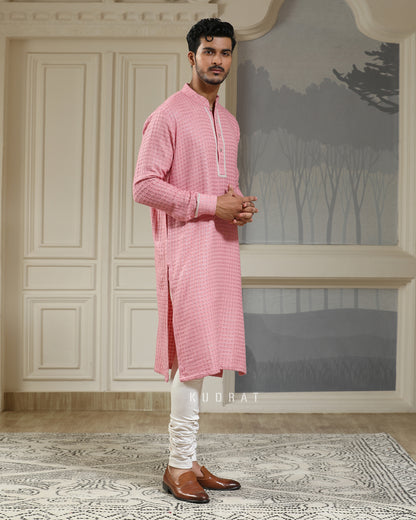 Pink Pearl Embroidered Textured Kurta Set