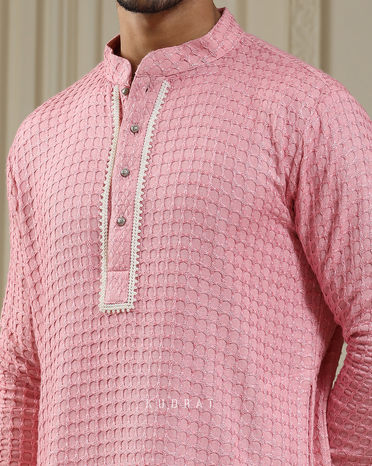 Pink Pearl Embroidered Textured Kurta Set