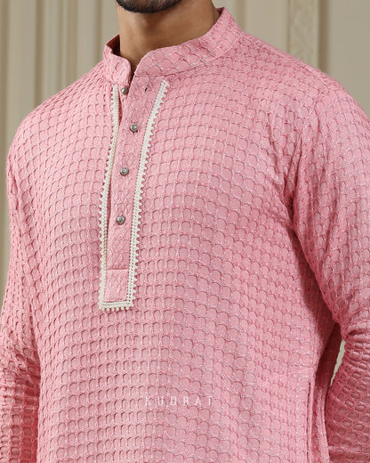 Pink Pearl Embroidered Textured Kurta Set