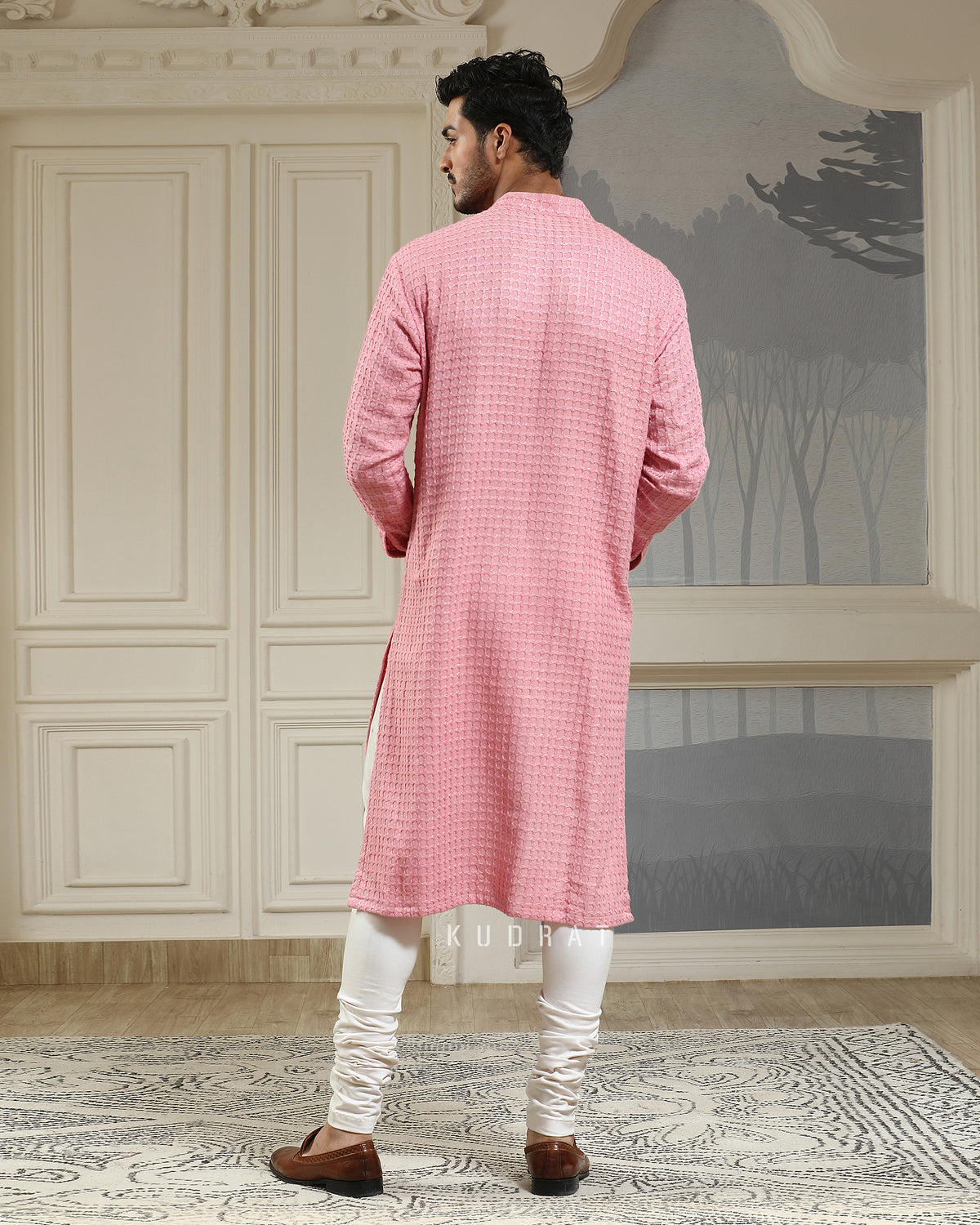 Pink Pearl Embroidered Textured Kurta Set