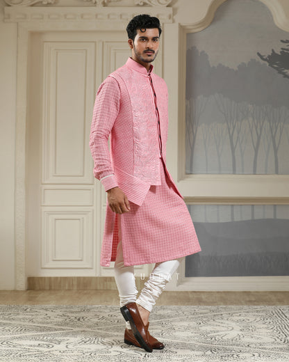 Pink Quilted Baagh Nehru Jacket Set