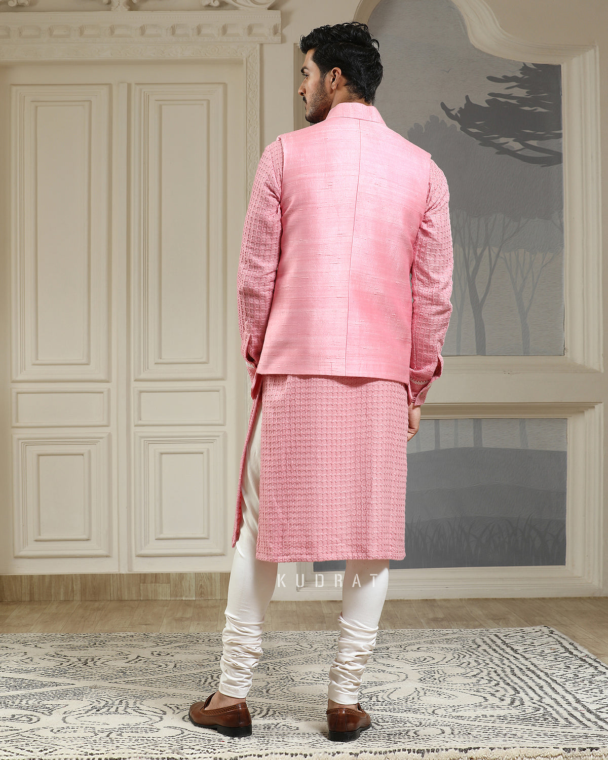 Pink Quilted Baagh Nehru Jacket Set