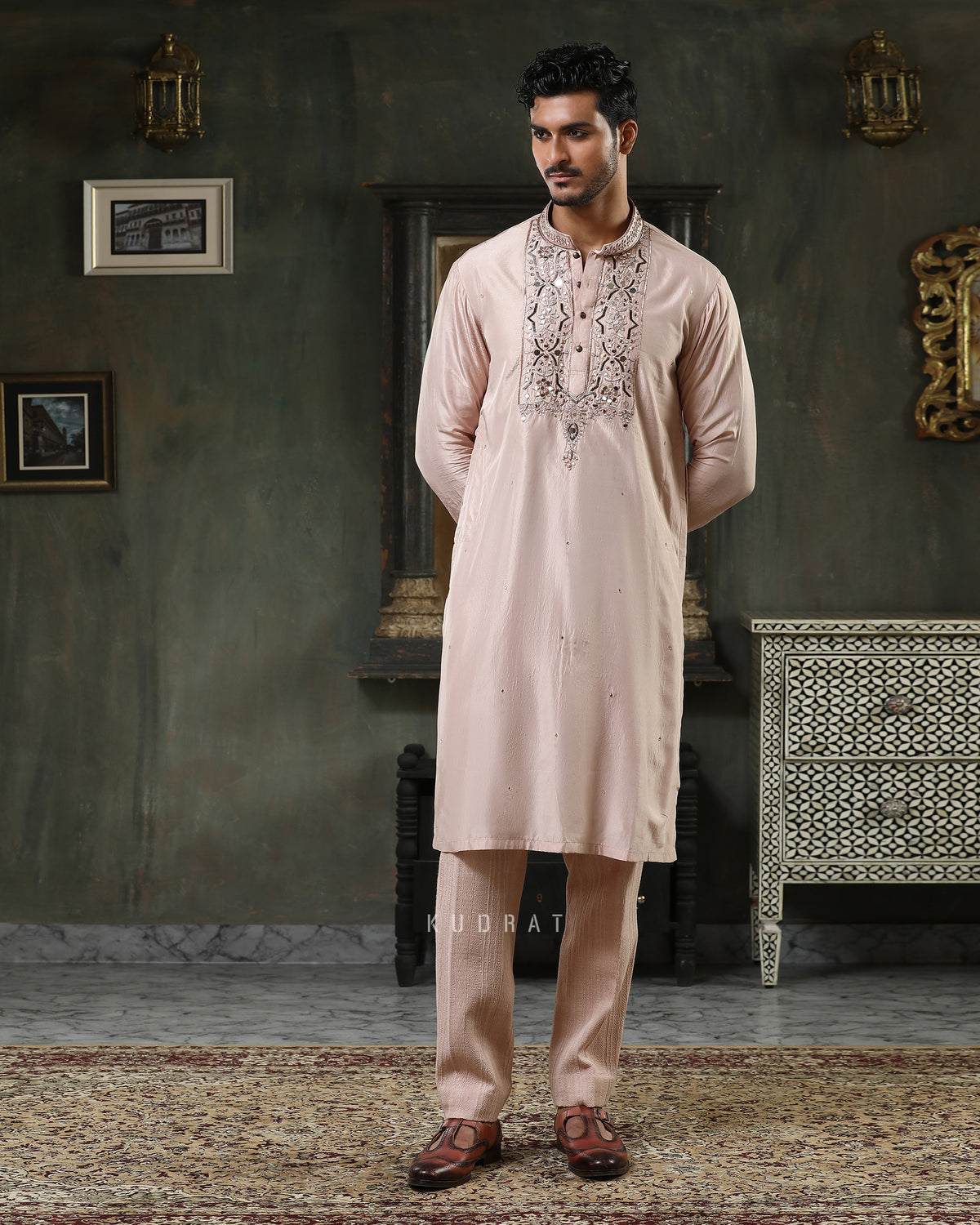 Rose Sheesh Embroidered Kurta Set