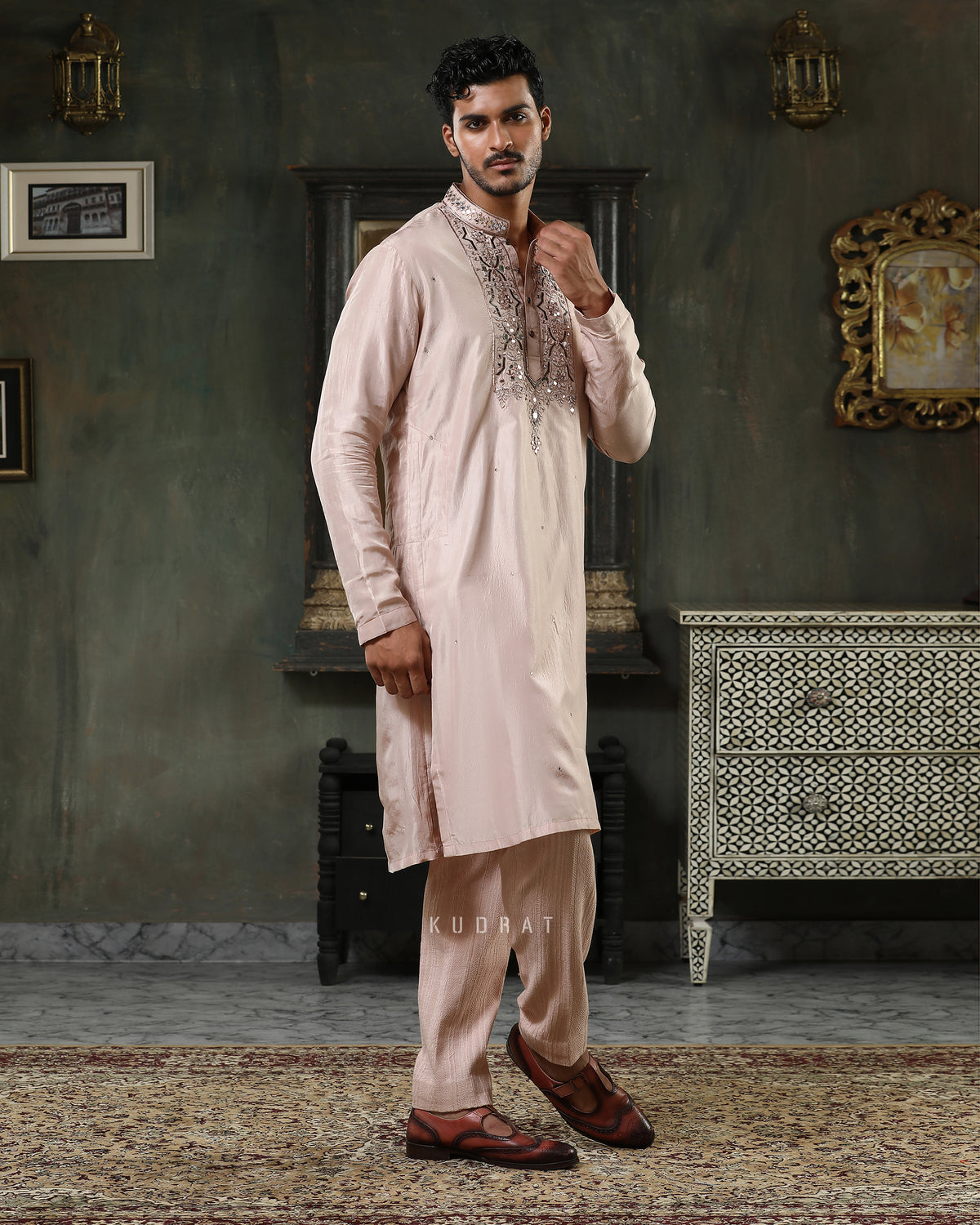Rose Sheesh Embroidered Kurta Set