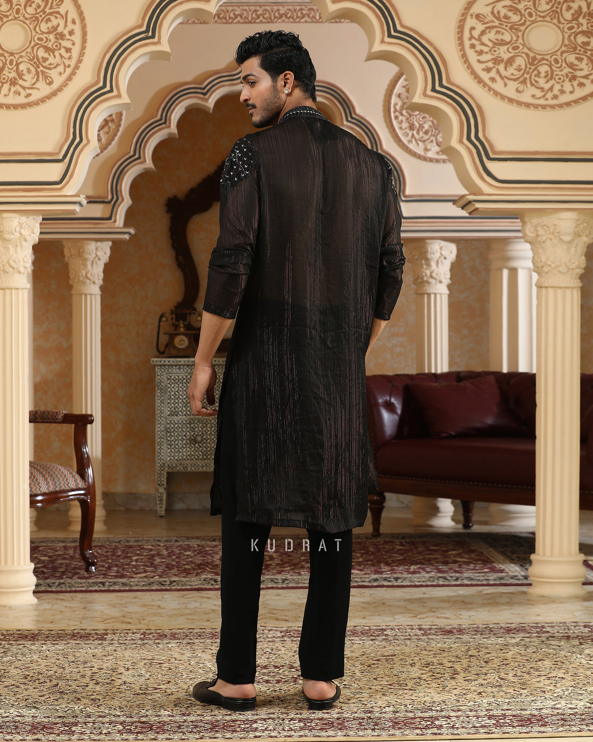Black Georgette Sheer Embroidered Kurta
