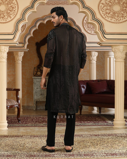 Black Georgette Sheer Embroidered Kurta