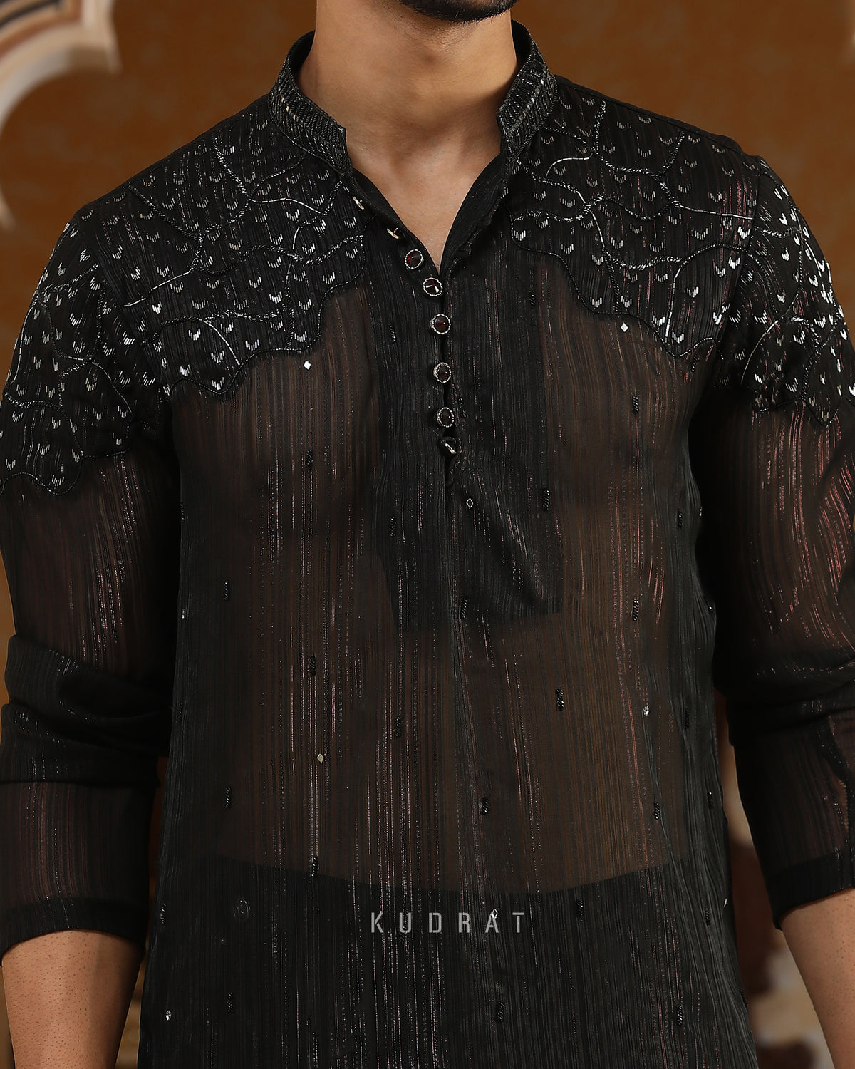 Black Georgette Sheer Embroidered Kurta