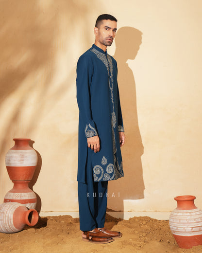 Navy Embroidered Kurta Set