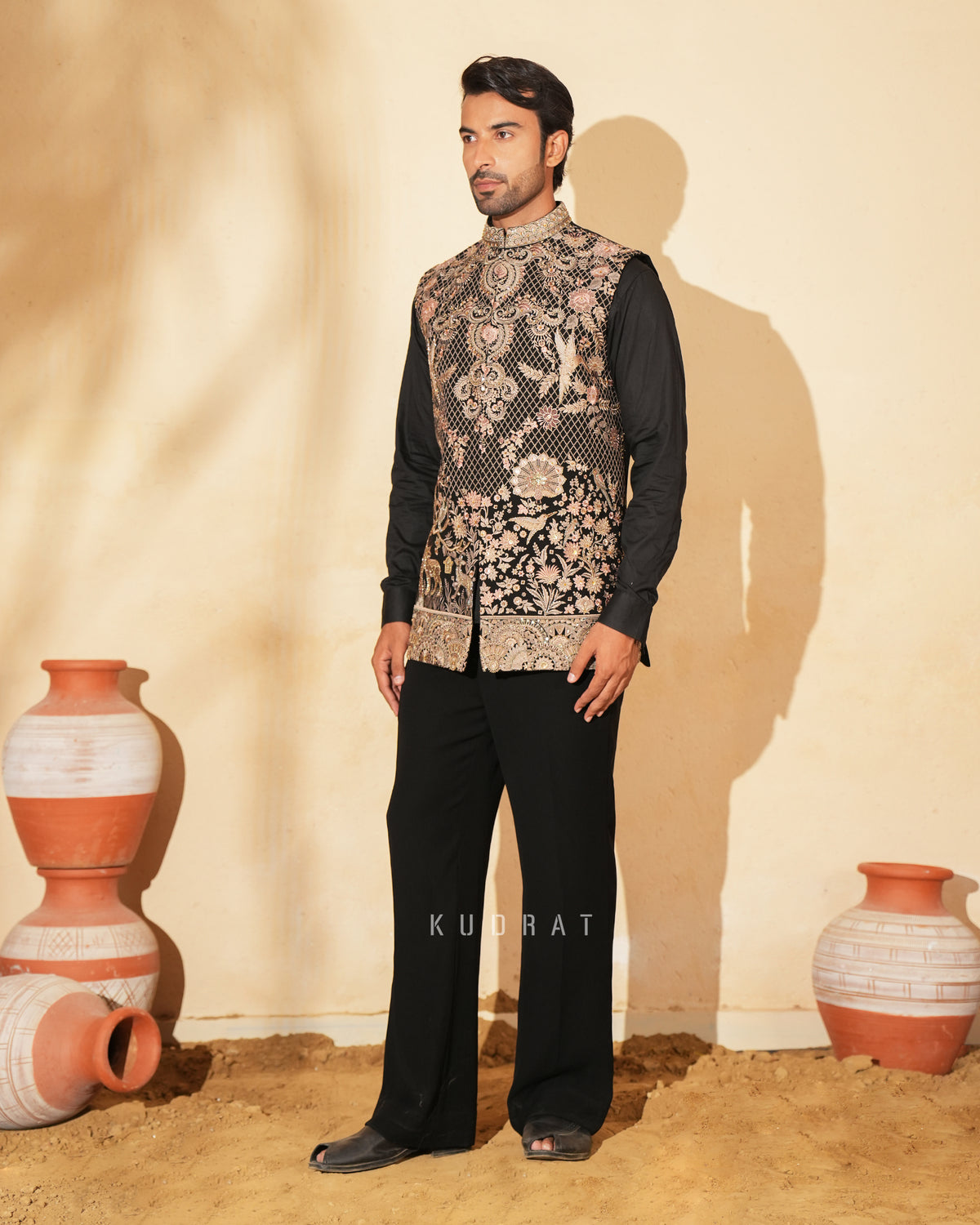 Black Embroidered Nehru Jacket Set