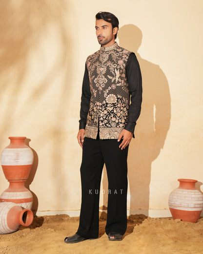 Black Embroidered Nehru Jacket Set
