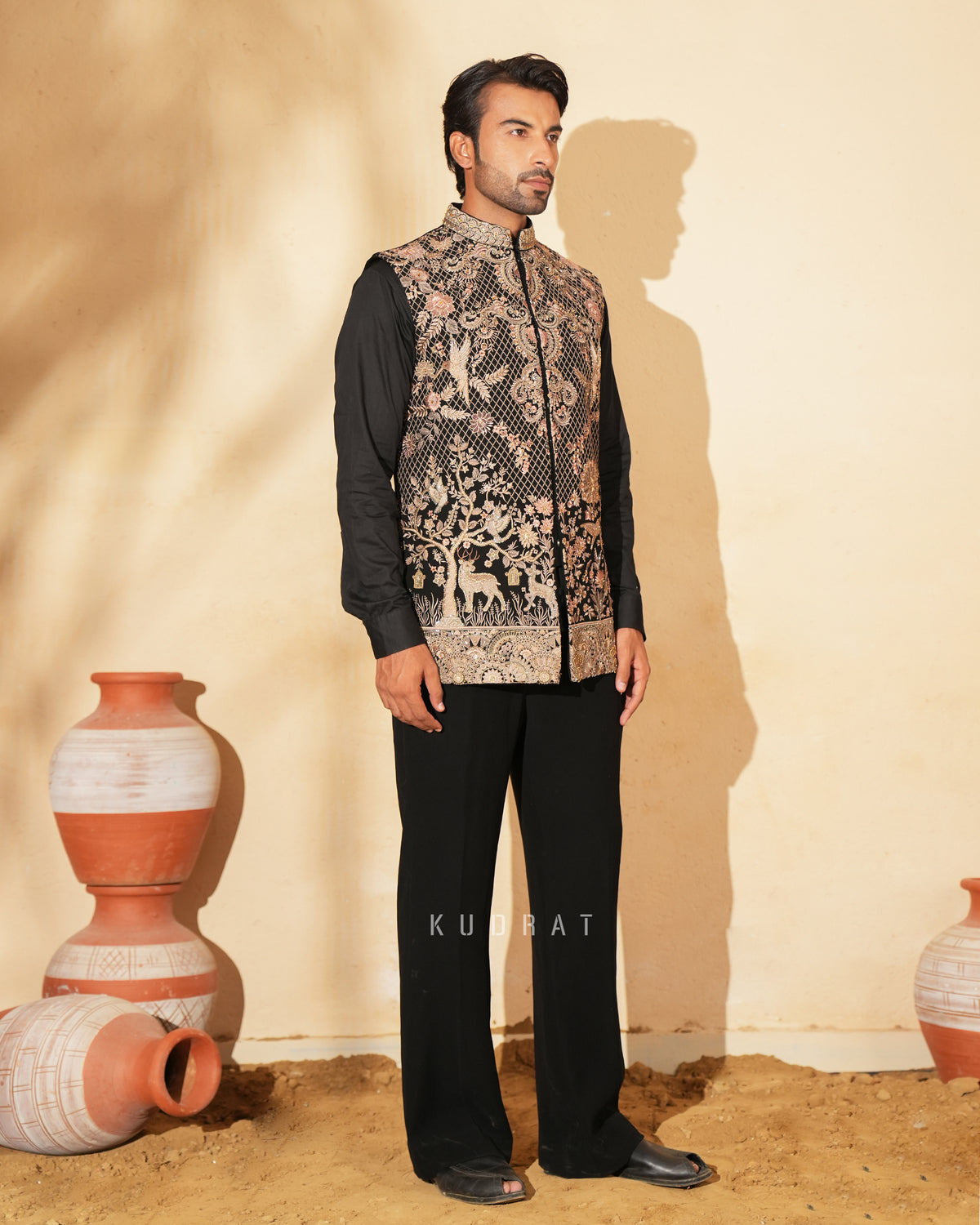 Black Embroidered Nehru Jacket Set