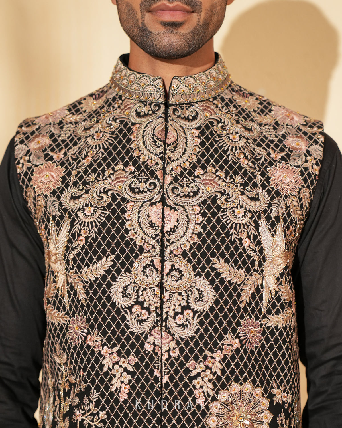 Black Embroidered Nehru Jacket Set