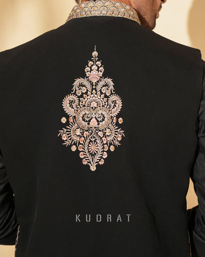 Black Embroidered Nehru Jacket Set