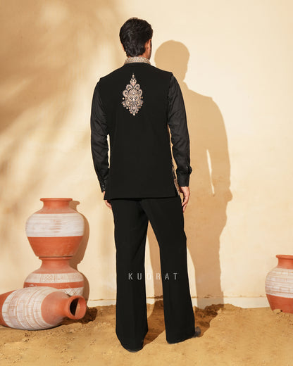 Black Embroidered Nehru Jacket Set