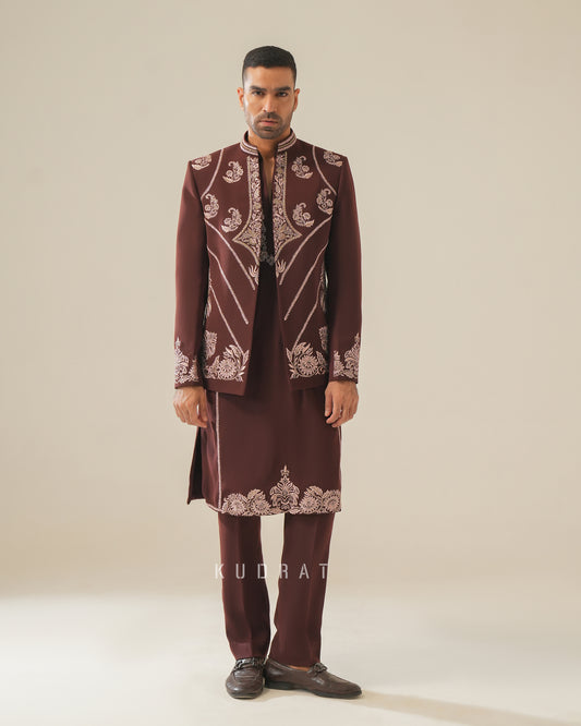 Deep Burgundy Kurta Jacket Set