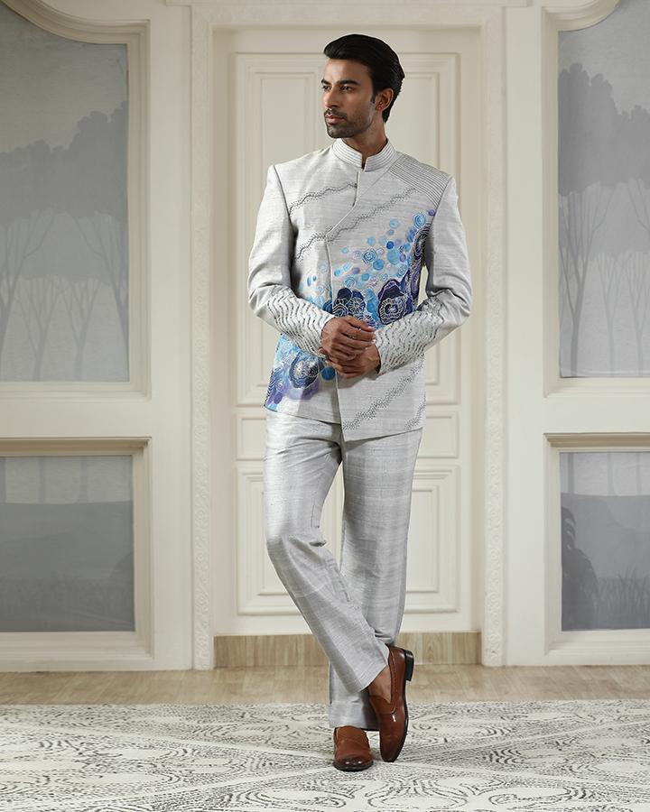 Samudra handpainted embroidered bandhgala set
