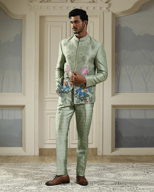 Nritya kamal handpainted embroidered bandhgala set