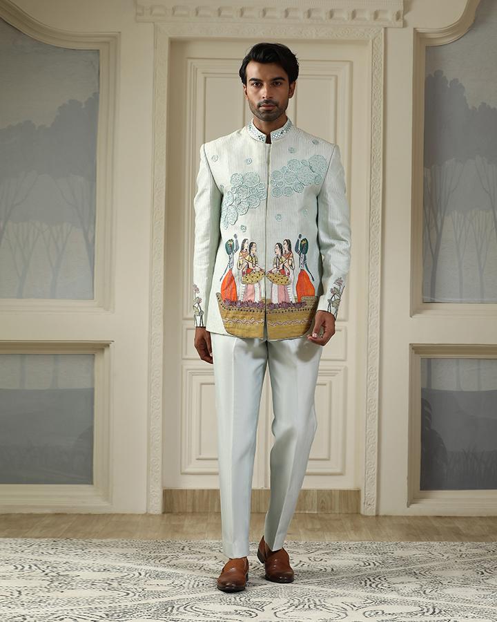 Kashti handpainted embroidered bandhgala set