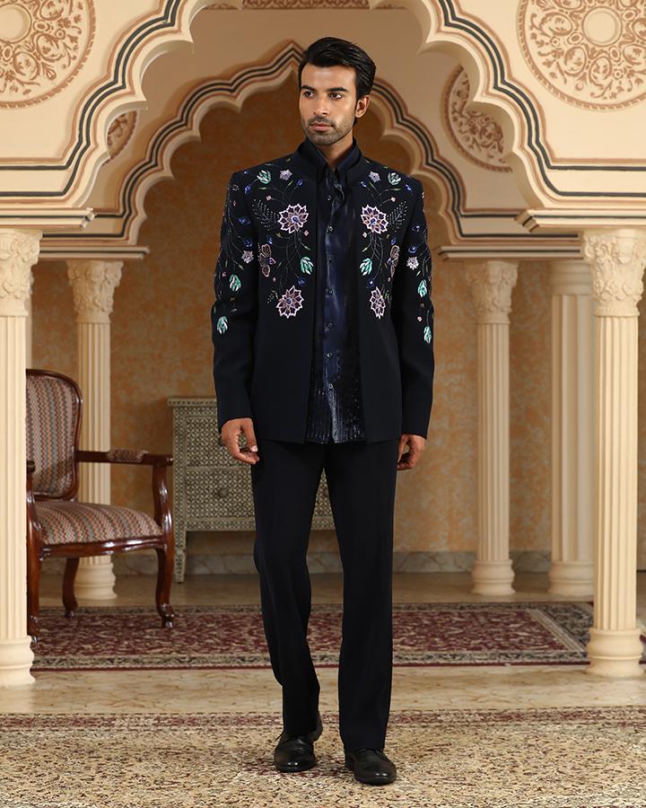 Van raj embroidered short open jacket set