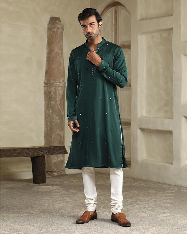 Green sheesh silk kurta set