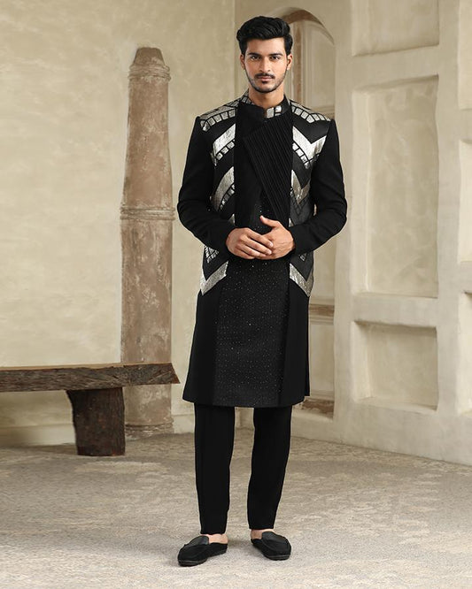 Black shimmer panneled indo set