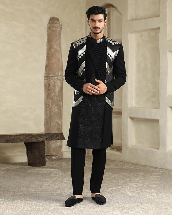 Black shimmer panneled indo set