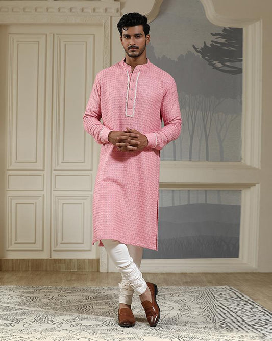 Pink pearl embroidered texxtured kurta set