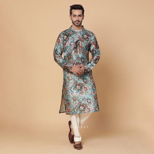 Waterlillies Silk Print Kurta