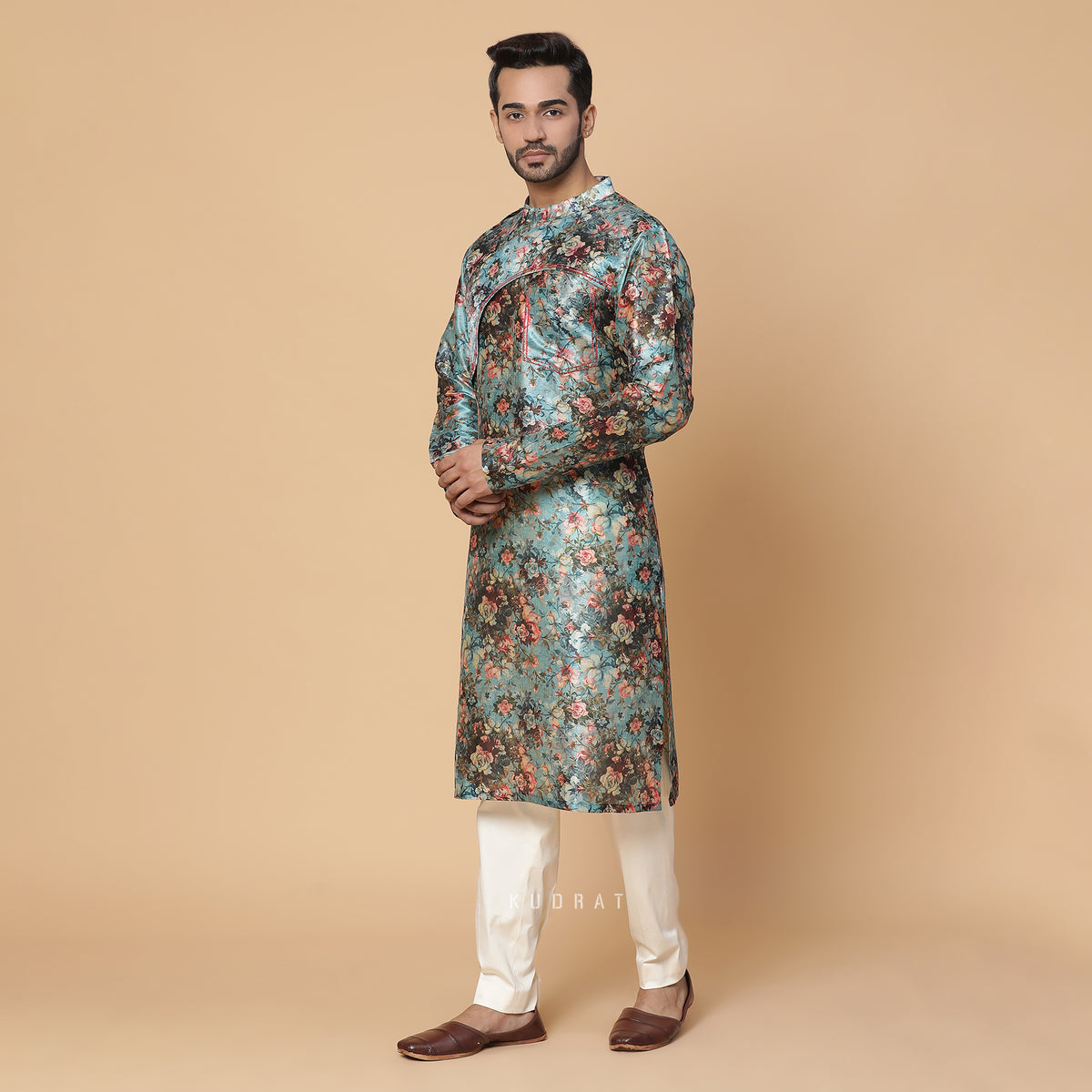 Waterlillies Silk Print Kurta