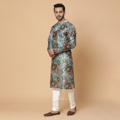 Waterlillies Silk Print Kurta