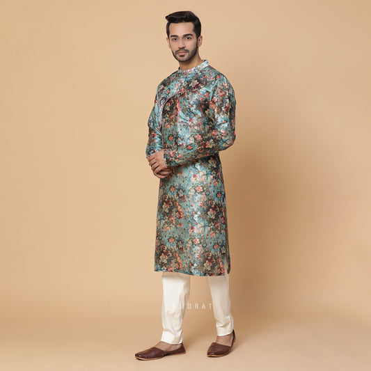 Waterlillies Silk Print Kurta
