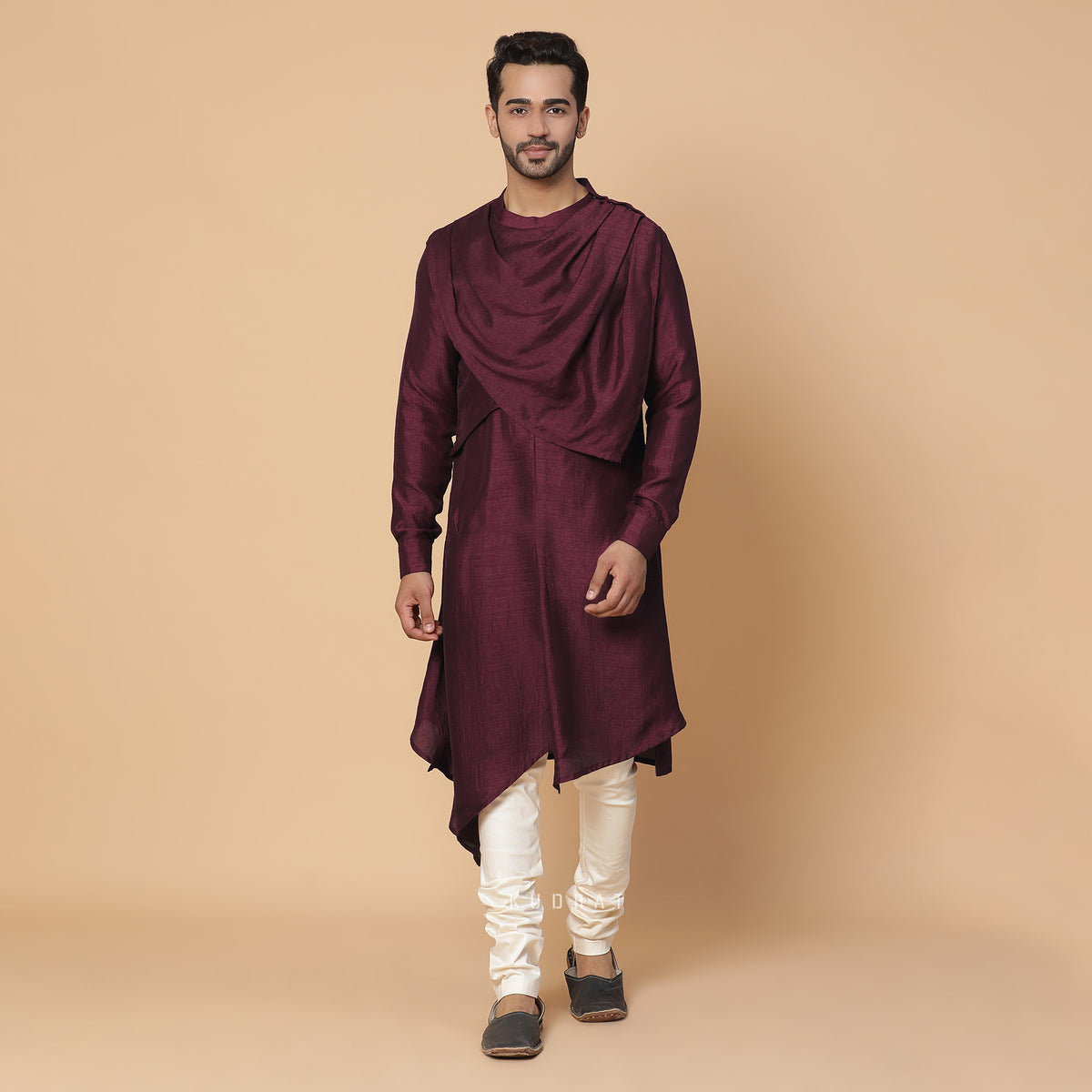 Burgundy Cowl Kurta Set