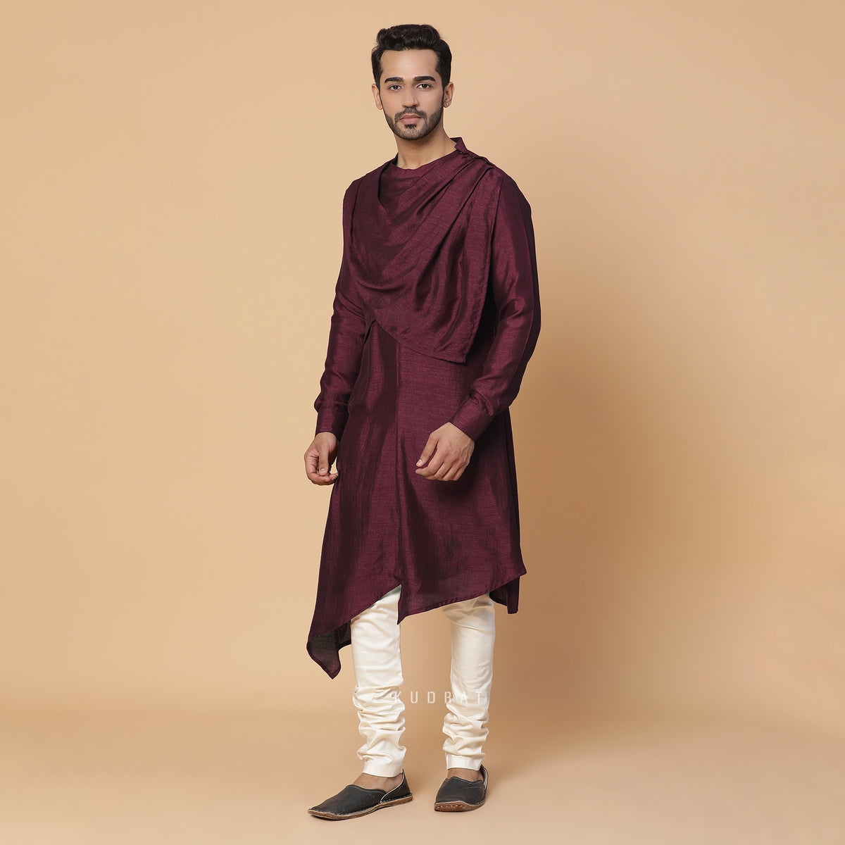 Burgundy Cowl Kurta Set