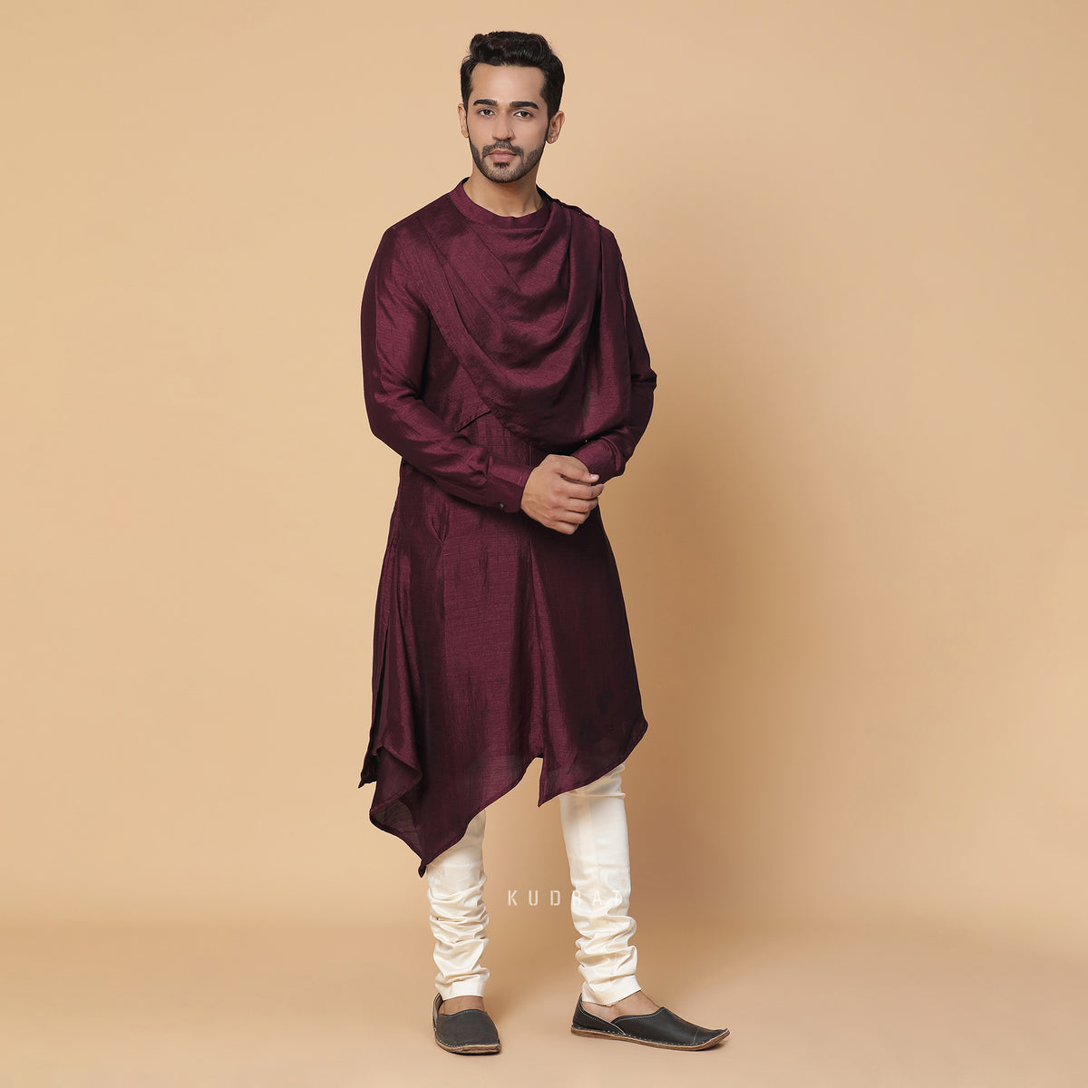 Burgundy Cowl Kurta Set