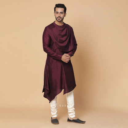 Burgundy Cowl Kurta Set