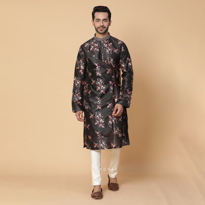 Black Angrakha Silk Kurta