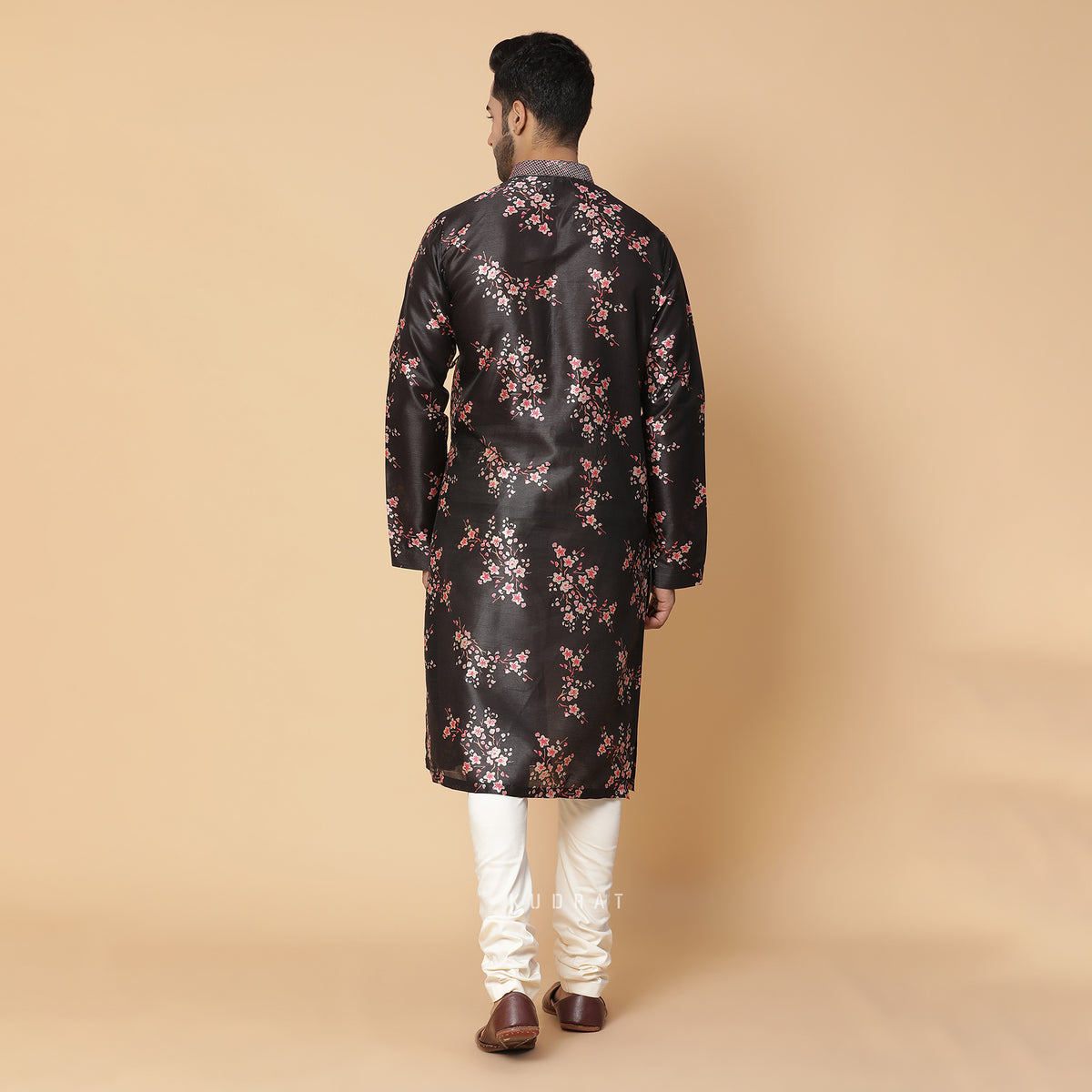 Black Angrakha Silk Kurta