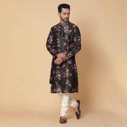 Black Angrakha Silk Kurta