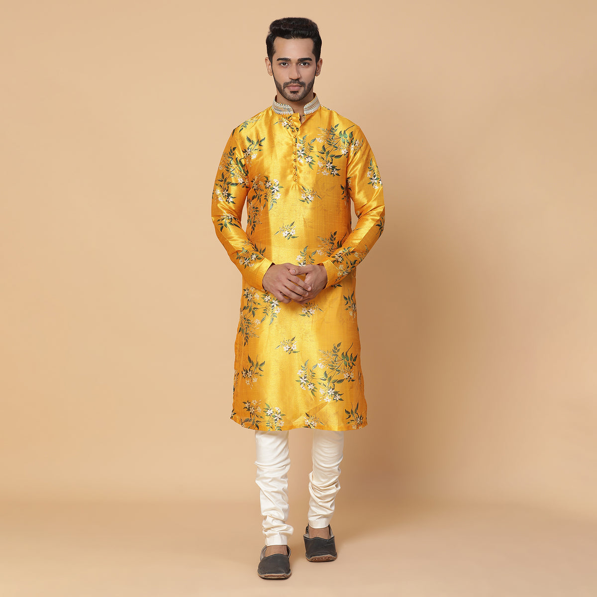 Marigold Silk Printed Kurta