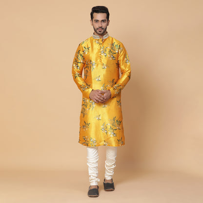 Marigold Silk Printed Kurta