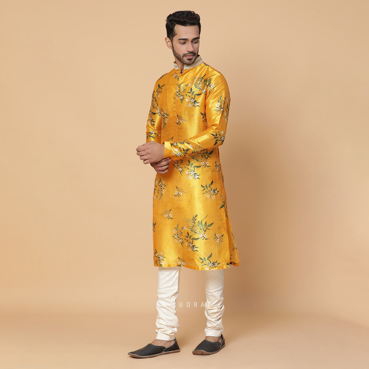 Marigold Silk Printed Kurta