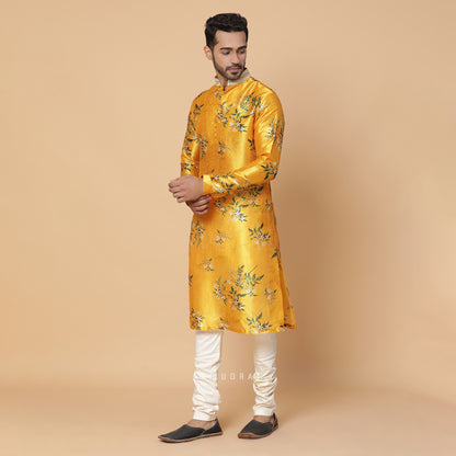 Marigold Silk Printed Kurta