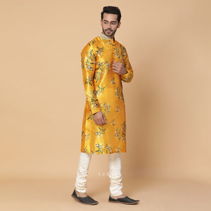 Marigold Silk Printed Kurta